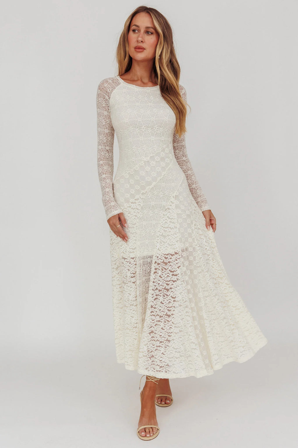 Tarly Long Sleeve Lace Maxi Dress Cream
