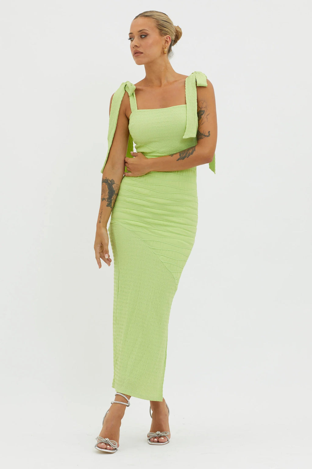 Bindi Puckered Tied Strap Dress Green
