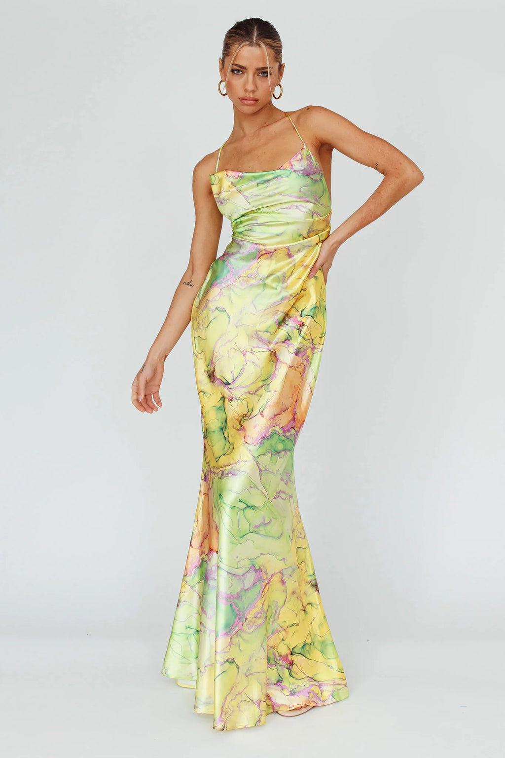 Bailey Strappy Chain Back Maxi Dress Lime
