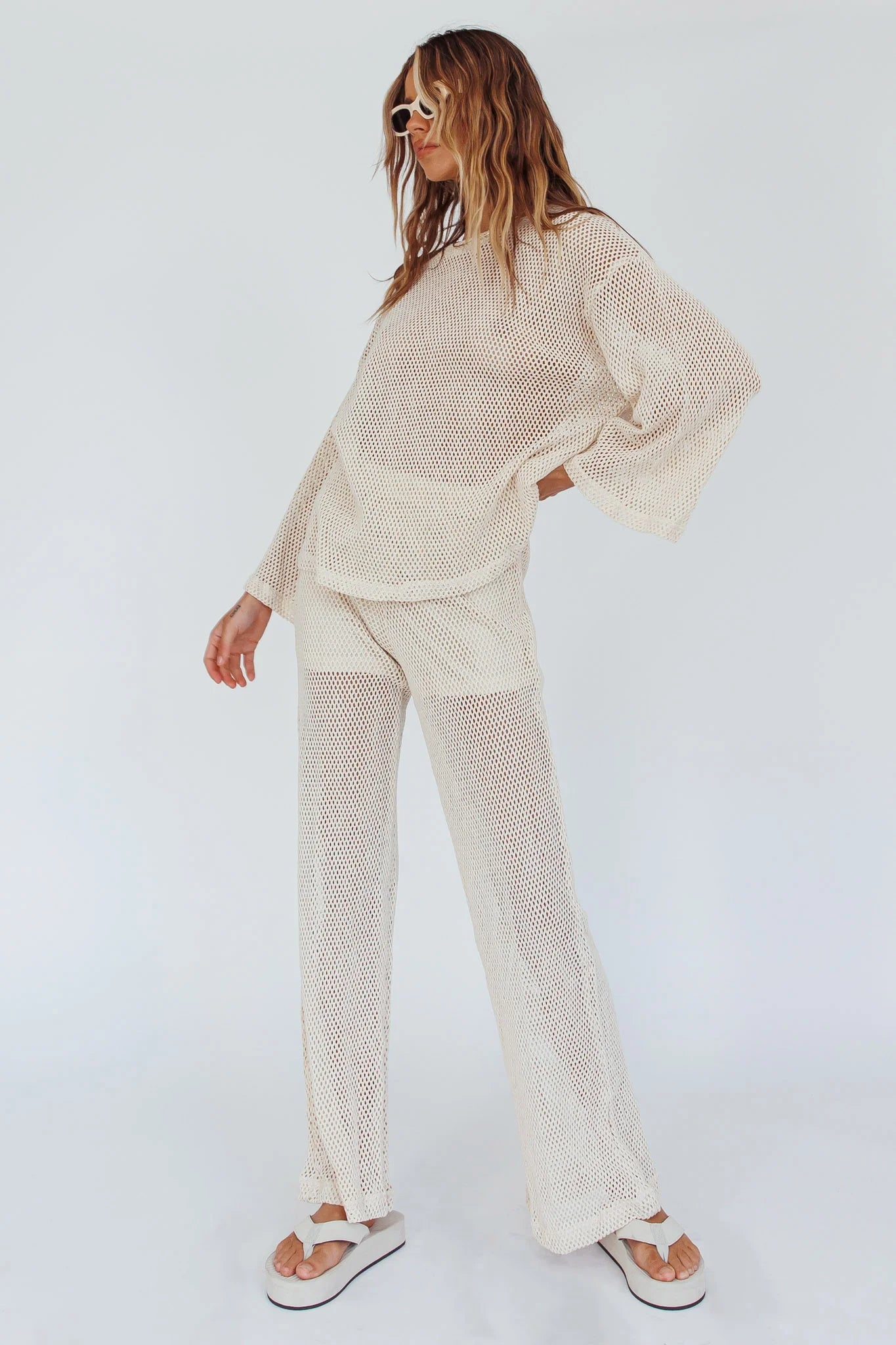 Mahina Long Sleeve Net Top Sand
