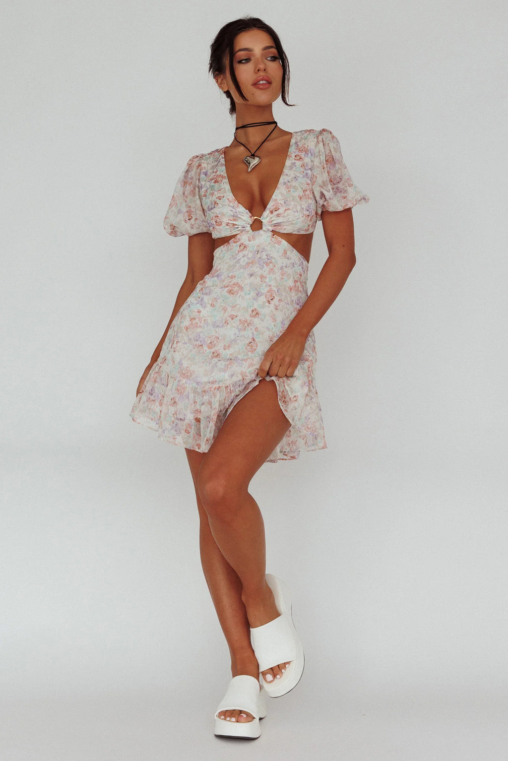Graciele Laced Back Cut-Out Mini Dress Floral Blush