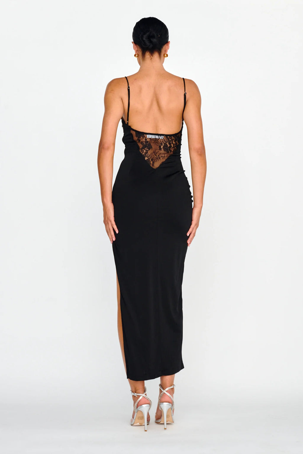 Misha Embellished Bust Midi Dress Black