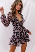 Kerry Layered Balloon Sleeve Dress Black/Pink