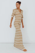 Clearwater Crochet Short Sleeve Maxi Dress Beige/White