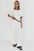 Liloh Contrast Trim Ribbed Knit Pants White