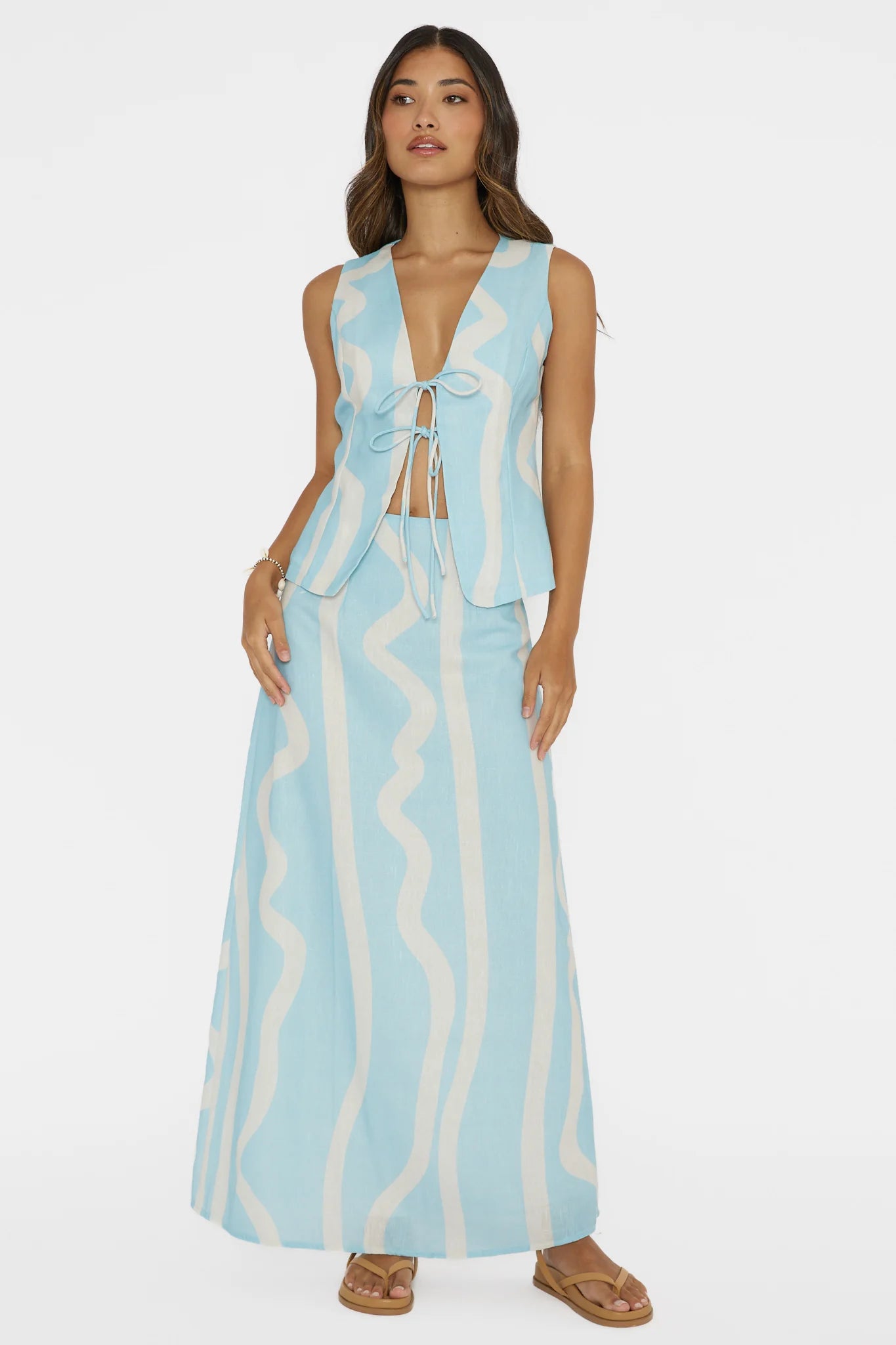 Meet Me There Tied Vest Top Abstract Blue
