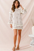 Lily Fringe Trim Swing Dress Beige