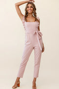 All For Love Square Neckline Ruffle Strap Jumpsuit Blush