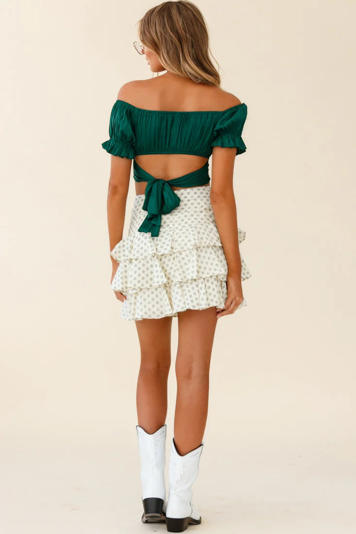 Linka Off-Shoulder Tie-Back Crop Top Forest Green