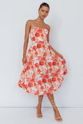 Weekender Spaghetti Strap Midi Dress Floral Peach