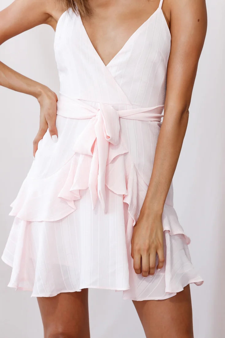 Kerry Layered Ruffle Cami Strap Dress Baby Pink