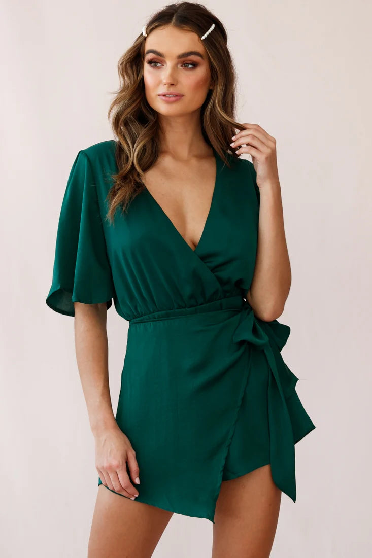 Nadi V-Neckline Wrap Romper Forest Green