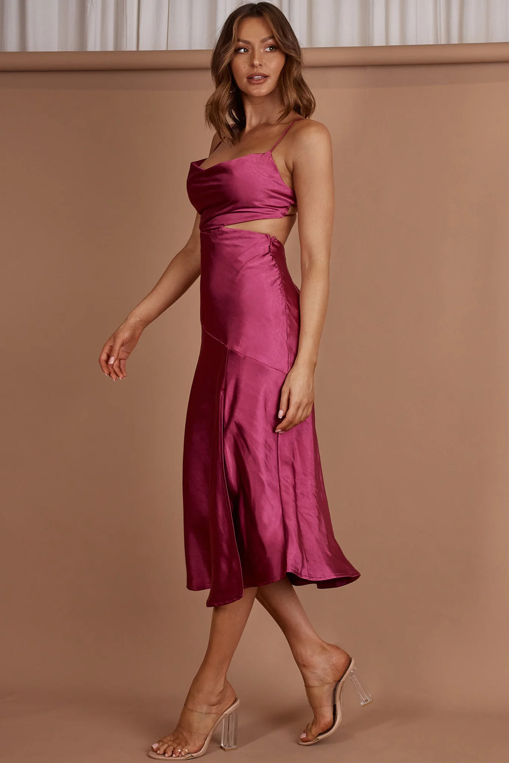 Midnight Muse Strappy Back Midi Dress Fuchsia