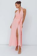 Spring Feels Halterneck Belt Maxi Dress Peach