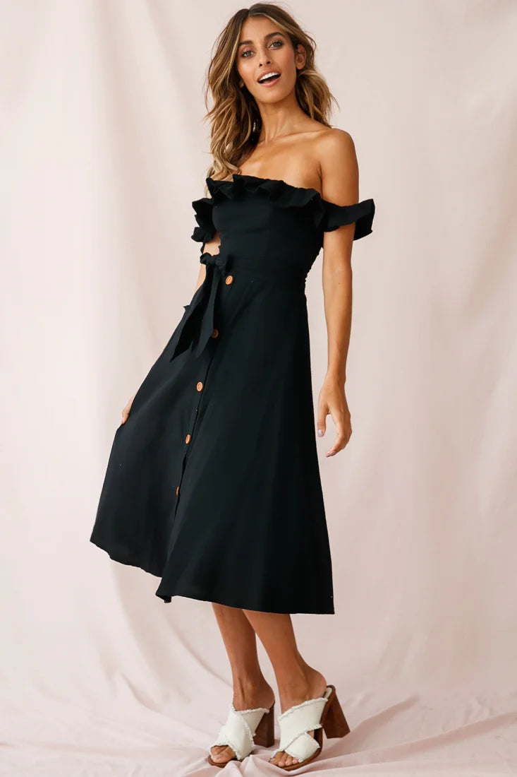 Matisse Off-Shoulder Placket Dress Black