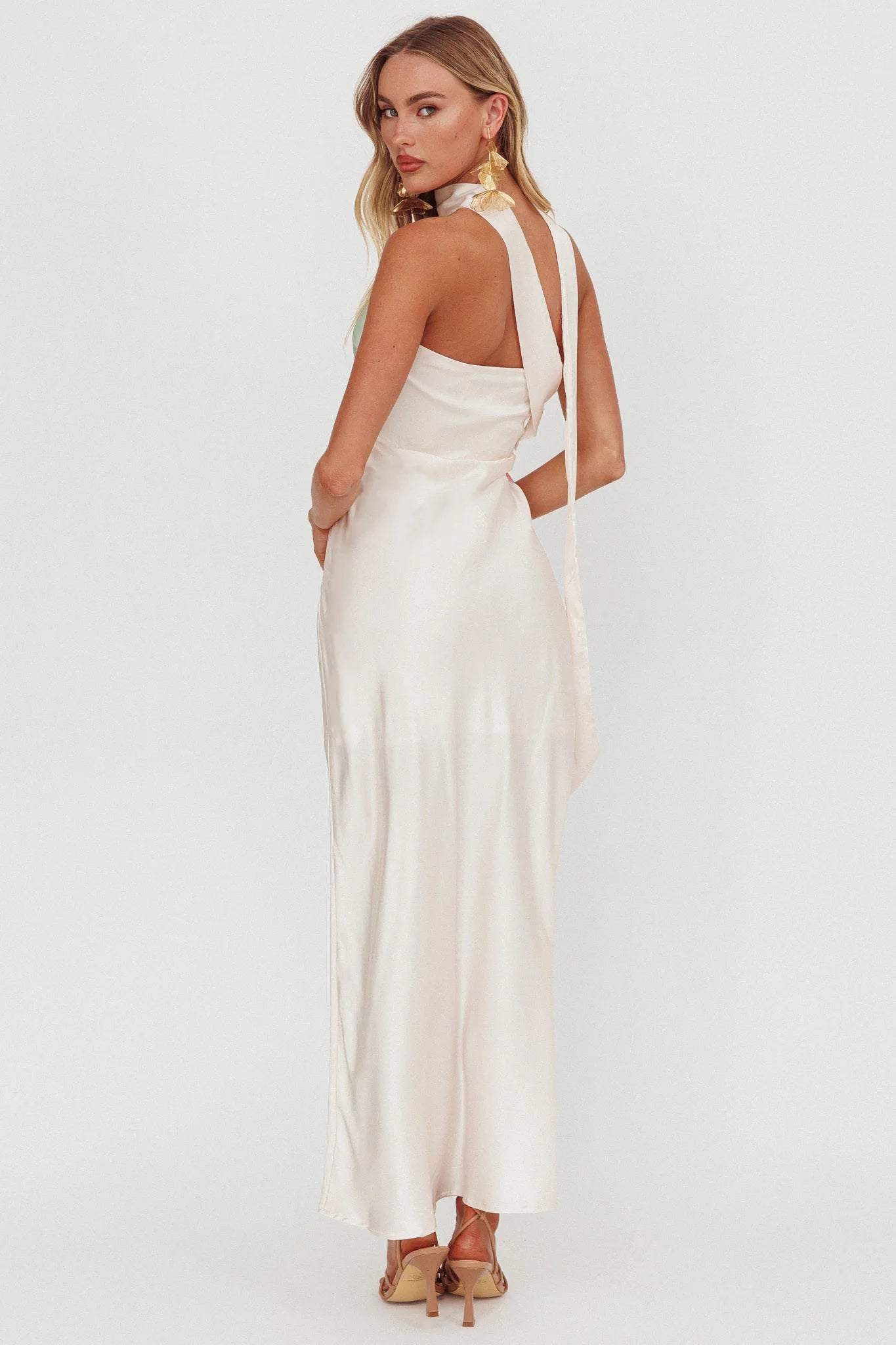 Damsel Reverse Halter Maxi Dress Flower Green