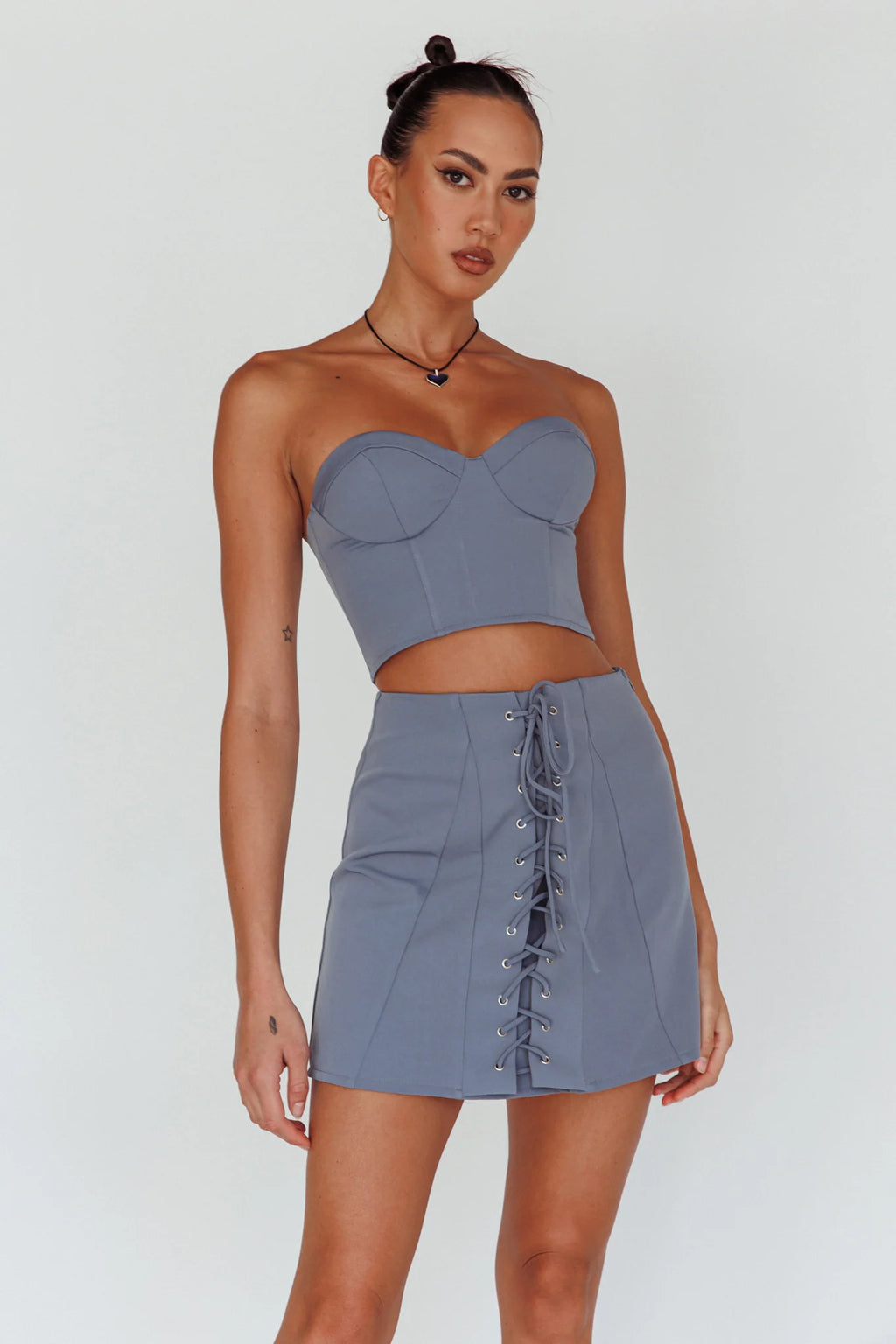 Ventura Lace-Up Skirt Suit Grey