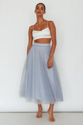 Jasmine Organza Mesh Elasticated Waist Midi Skirt Blue
