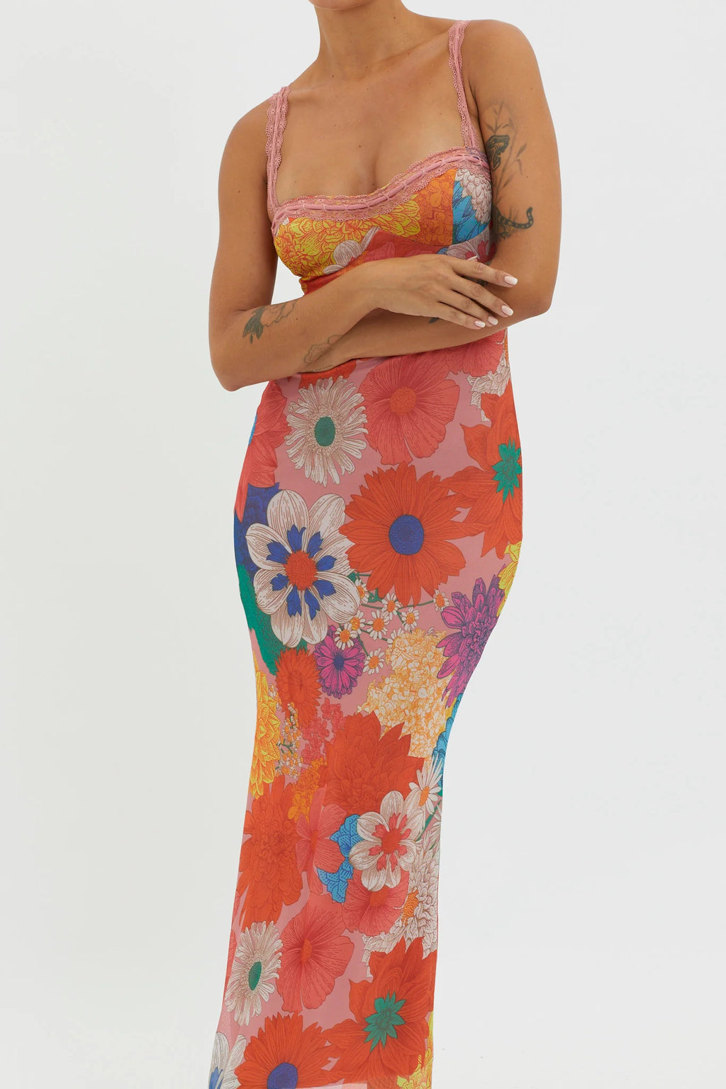 Girl Power Lace Strap Maxi Dress Orange
