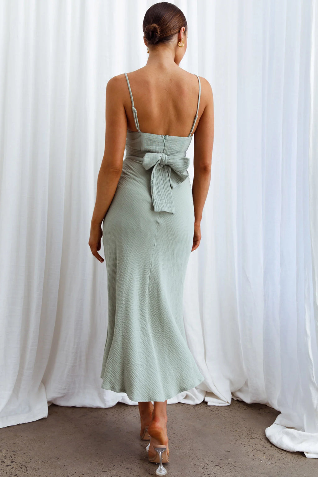 Twin Flame Drawstring Bust Midi Dress Sage