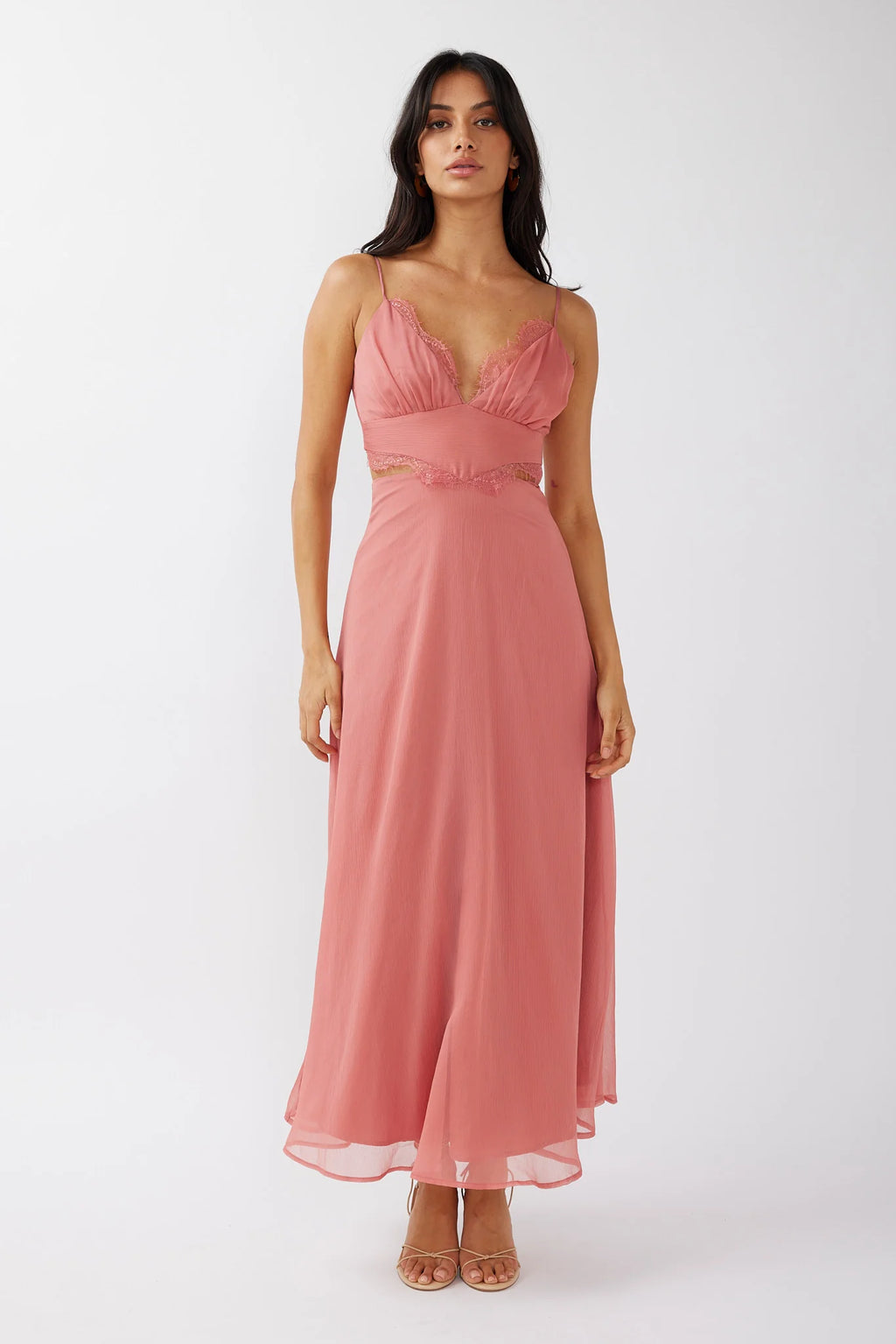 More Love Lace Trim Cut-Out Midi Dress Pink