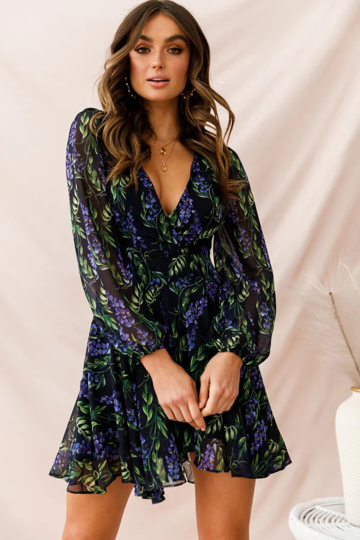 Wisteria Lane Long Sleeve Tea Dress Navy