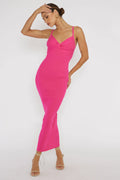 Lover's High Twist Bust Knit Midi Dress Hot Pink