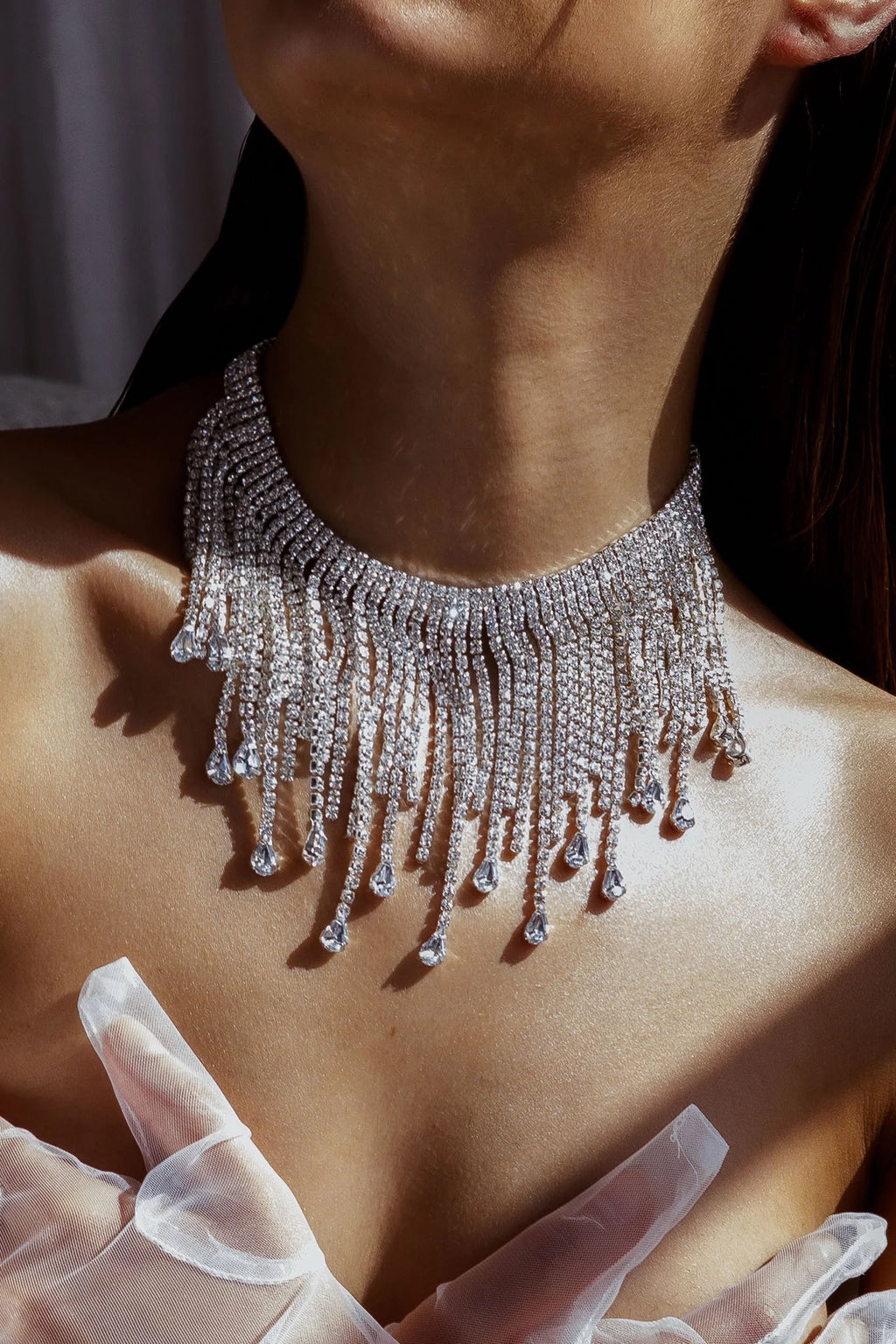Isadora Cascade Crystal Necklace Silver