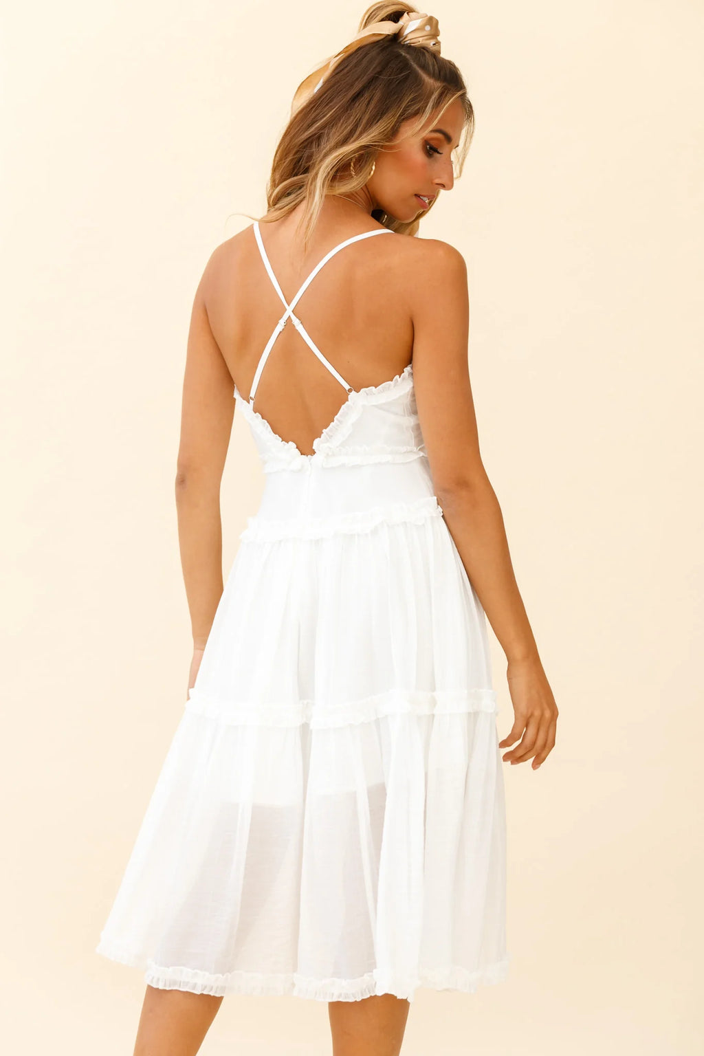 Laney Low Back Cami Strap Midi Dress White