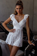 Lola Tied Back Lace Romper White