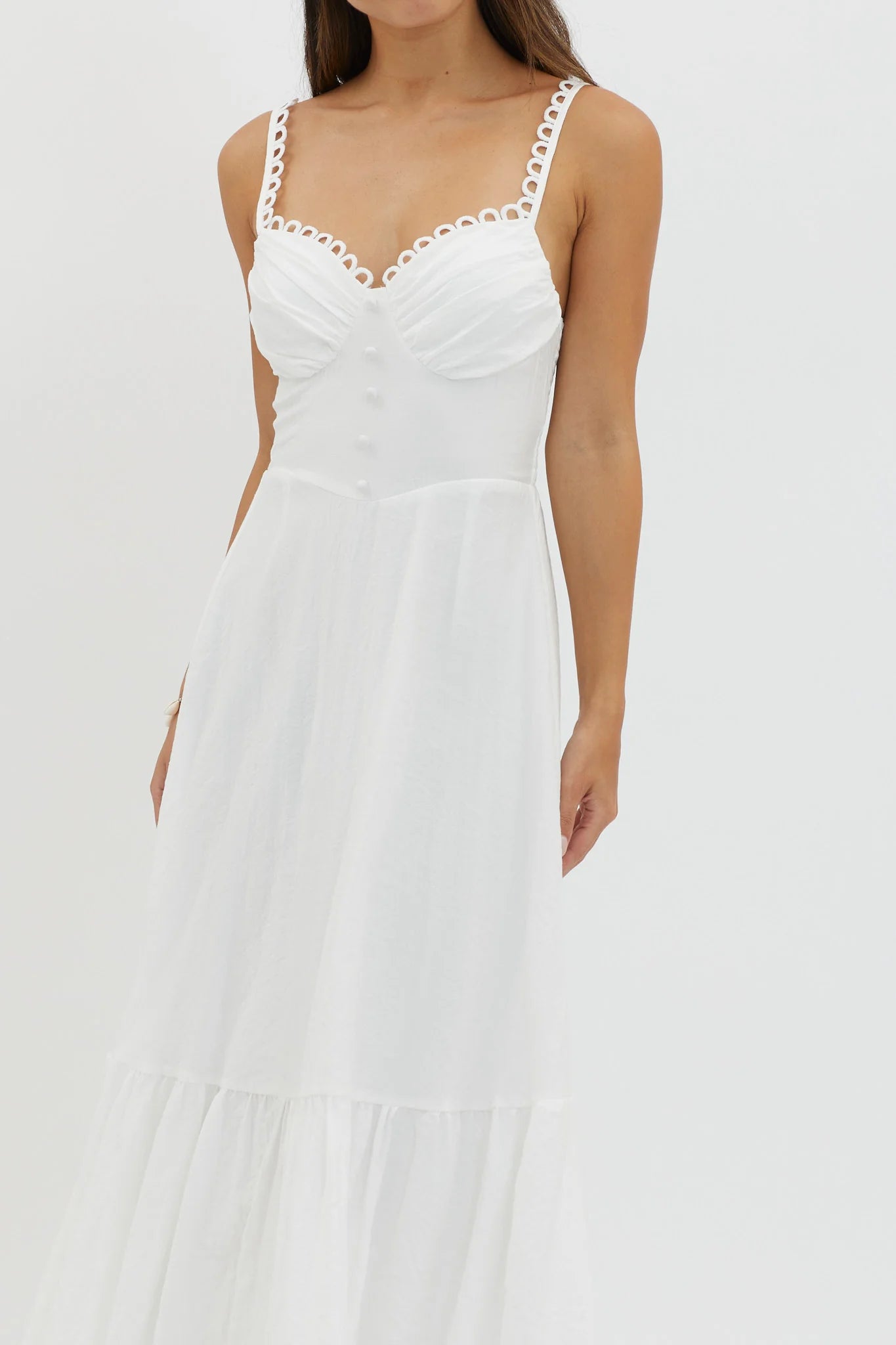 Golden Suns Scallop Trim Midi Dress White