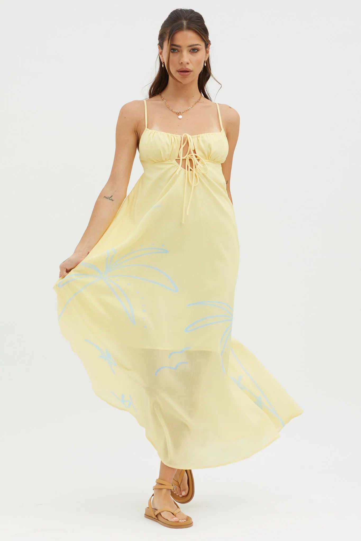 Yuki Tied Bust Midi Dress Yellow