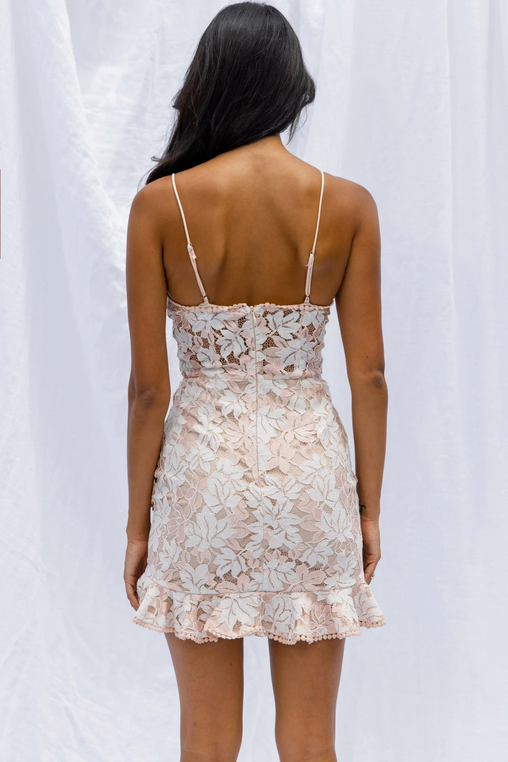 Talk About Me Ruffle Trim Mini Dress Blush