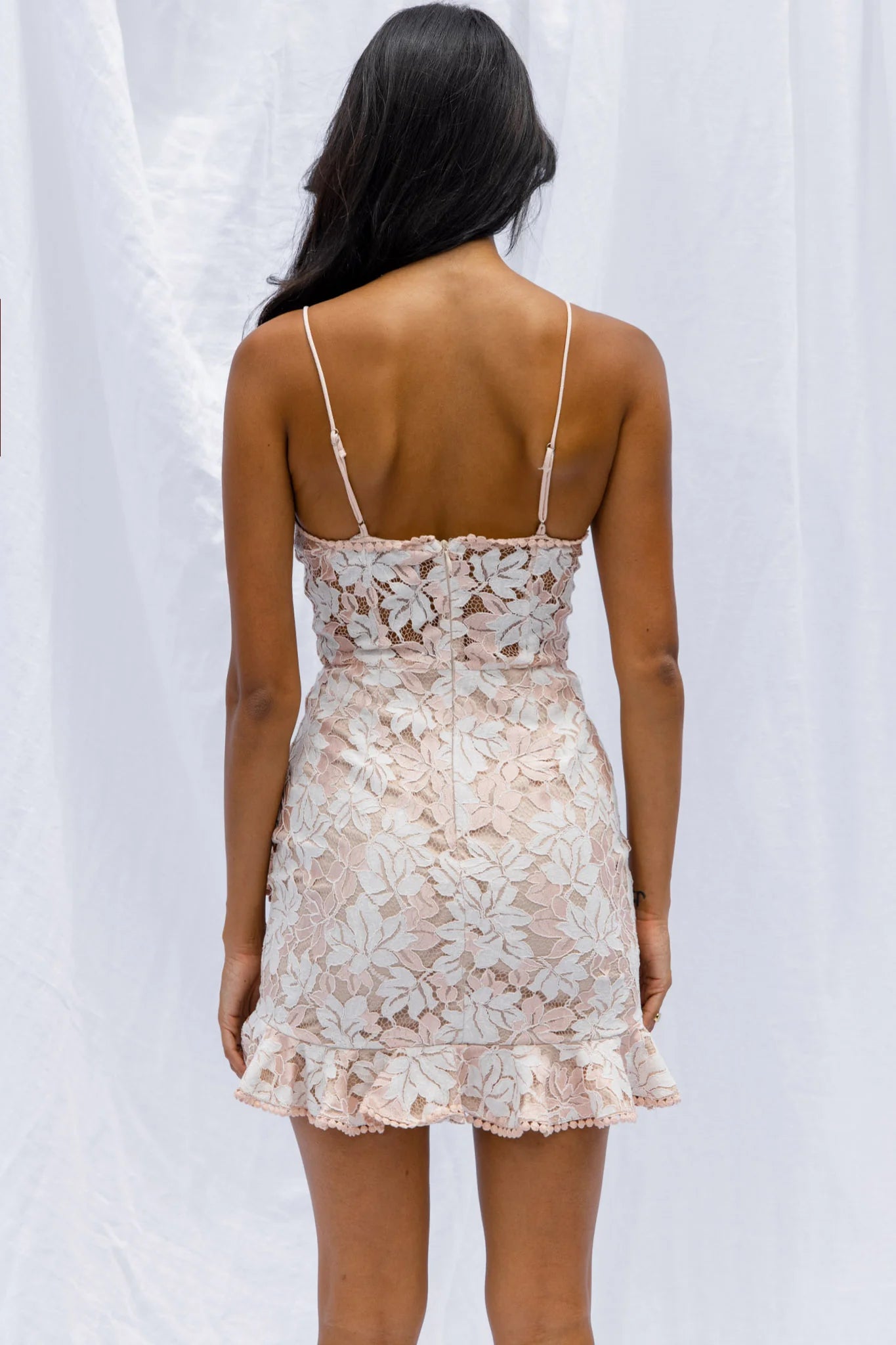Talk About Me Ruffle Trim Mini Dress Blush