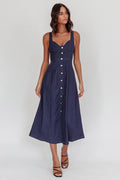 Pixie Dust Button Front Midi Dress Dark Denim