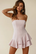 Candy Strapless Layered Ruffle Hem Romper Blush