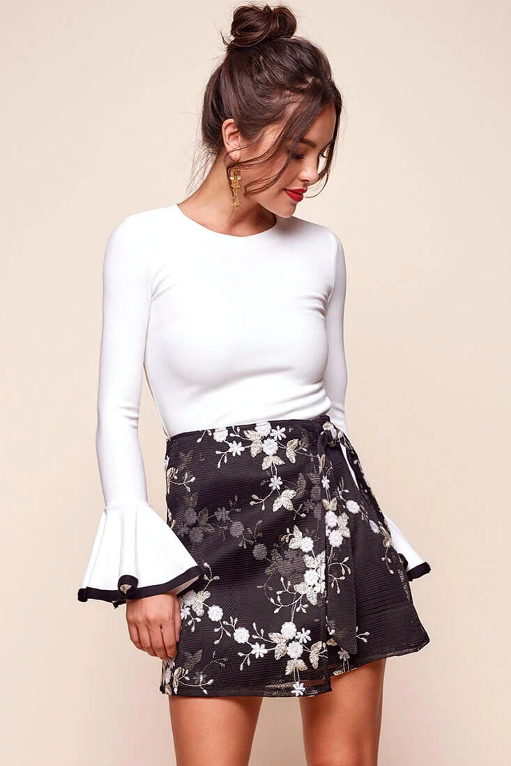 Joyce Bell Sleeved High Neck Top White