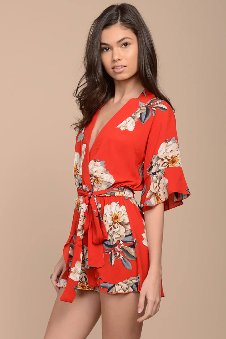 Giavanna Floral Romper Red