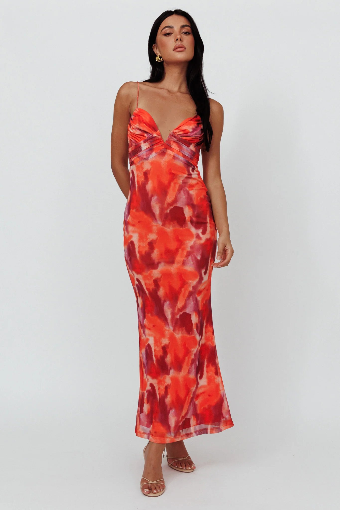 Marrakesh Gathered Bust Maxi Dress Print Orange