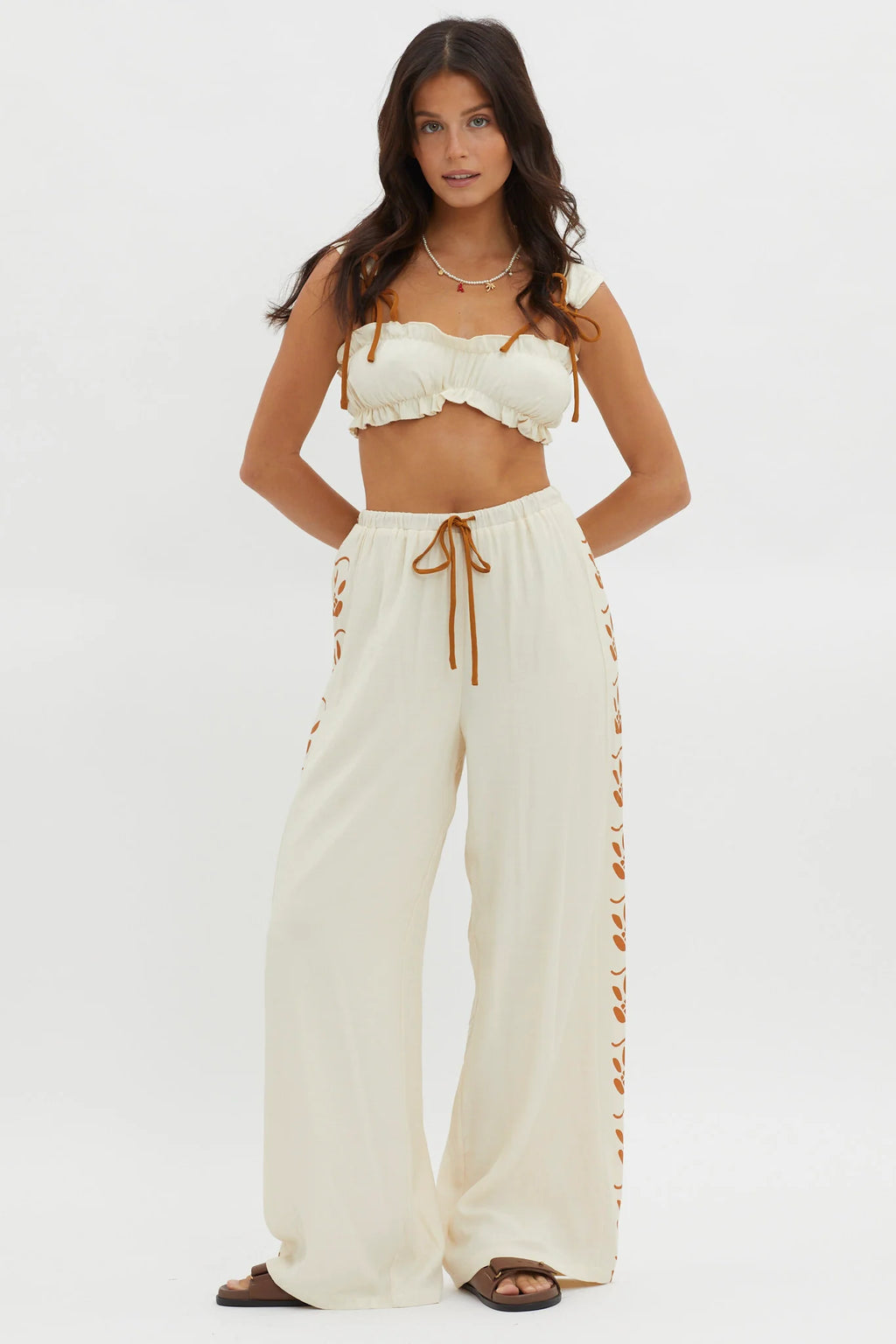 Maghan Side Print Long Pants Beige