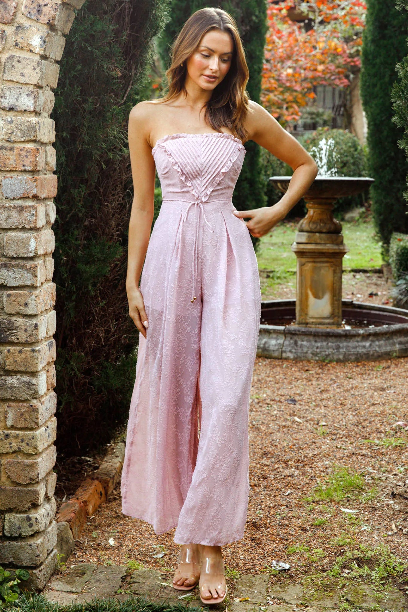 La Galerie Pintuck Pleat Bandeau Jumpsuit Blush
