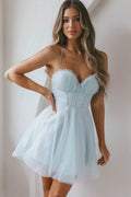 Smitten Sweetheart Neckline Chiffon Mini Party Dress Pistachio