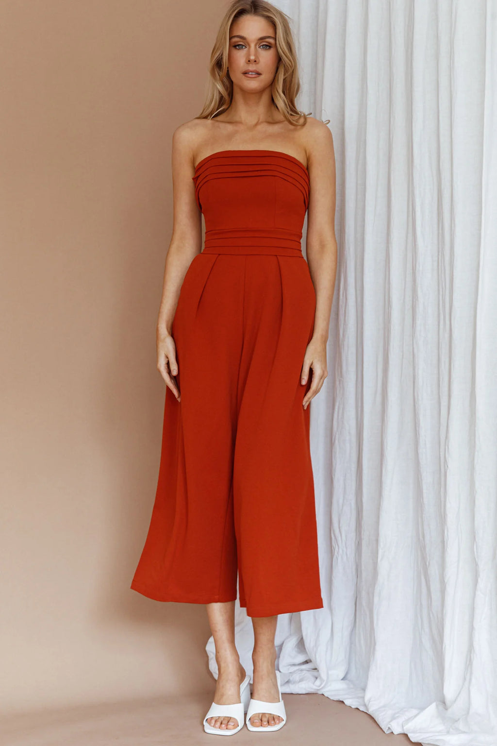 Chosen Strapless Wide Leg Jumpsuit Orange