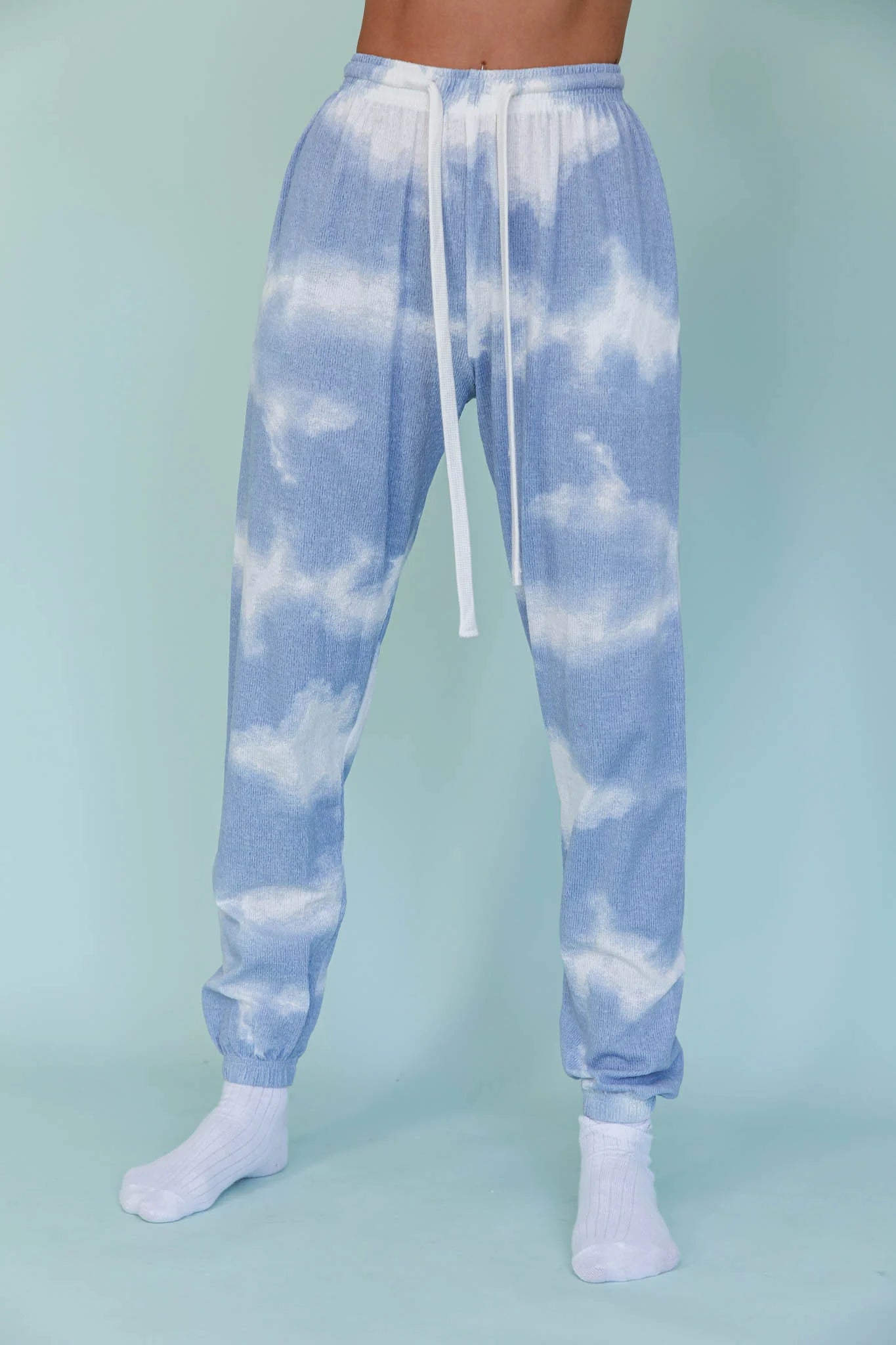Low Key Drawstring Ribbed Pants Blue