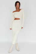 Tamar Long Sleeve One-Shoulder Midi Dress Cream
