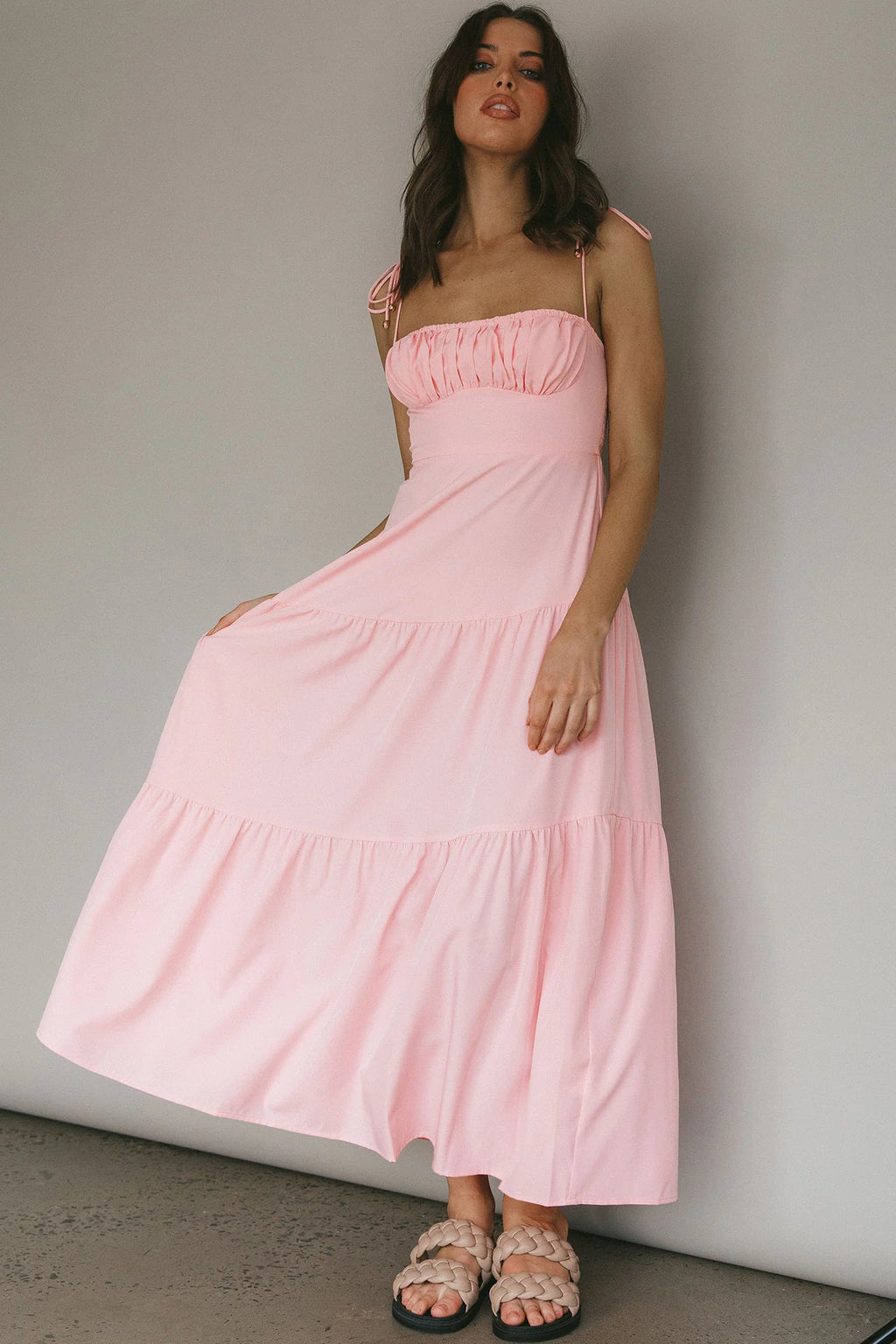 New Light Tied Shoulder Maxi Dress Blush
