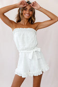 Stephy Frill-Trimmed Elasticated Strapless Romper White
