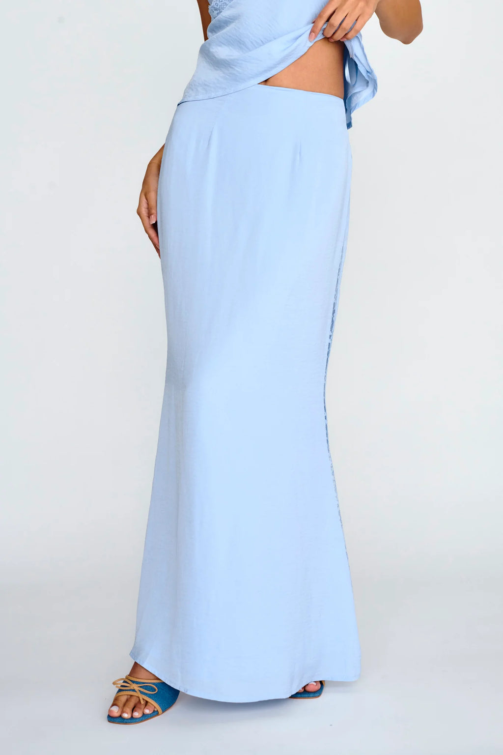 Pammy Lace Trim Maxi Skirt Cloud Blue