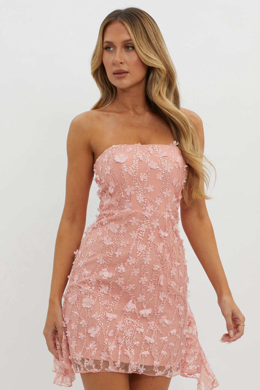 Lacynda Strapless Embellished Mini Dress Pink