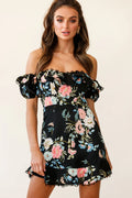 Bobby Bardot Neckline Puff Sleeve Dress Black